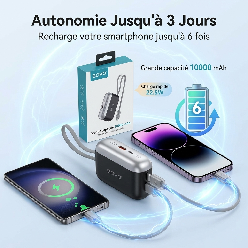 Powerbank sovo Ultra Rapide + Écouteur Sans Fil Offert