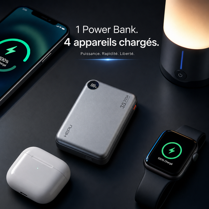 Powerbank HEPU Ultra Rapide 30 000 mAh + Écouteur Sans Fil Offert