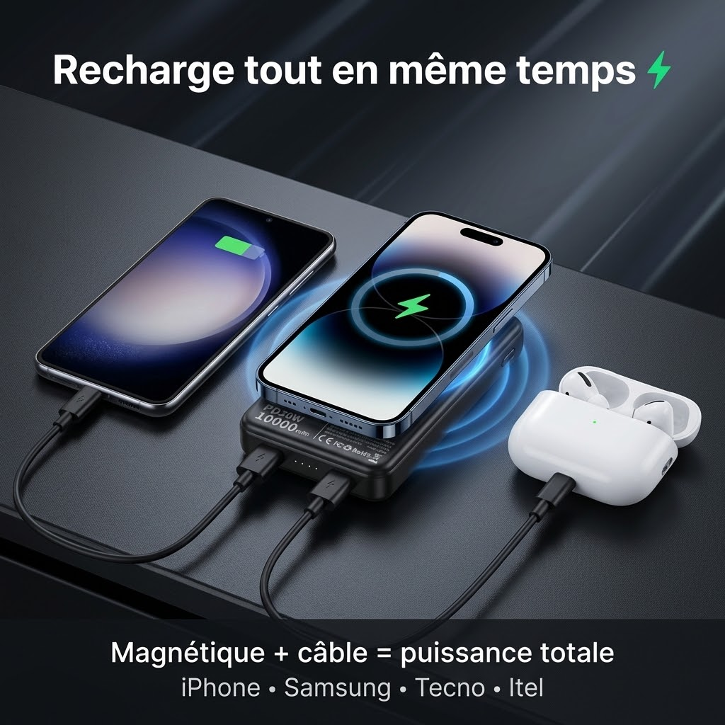 Power Bank Magnétique  + Écouteurs Sans Fil Offerts 🎁