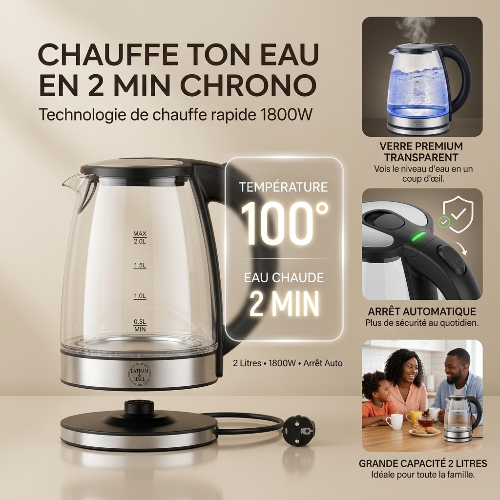 Bouilloire Électrique Premium en Verre 2 Litres