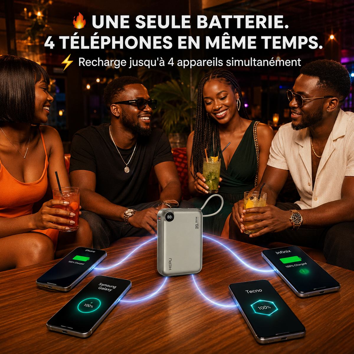 Powerbank HEPU Ultra Rapide 20 000 mAh + Écouteur Sans Fil Offert