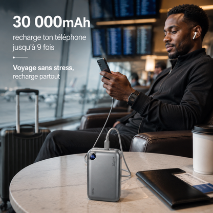 Powerbank HEPU Ultra Rapide 30 000 mAh + Écouteur Sans Fil Offert