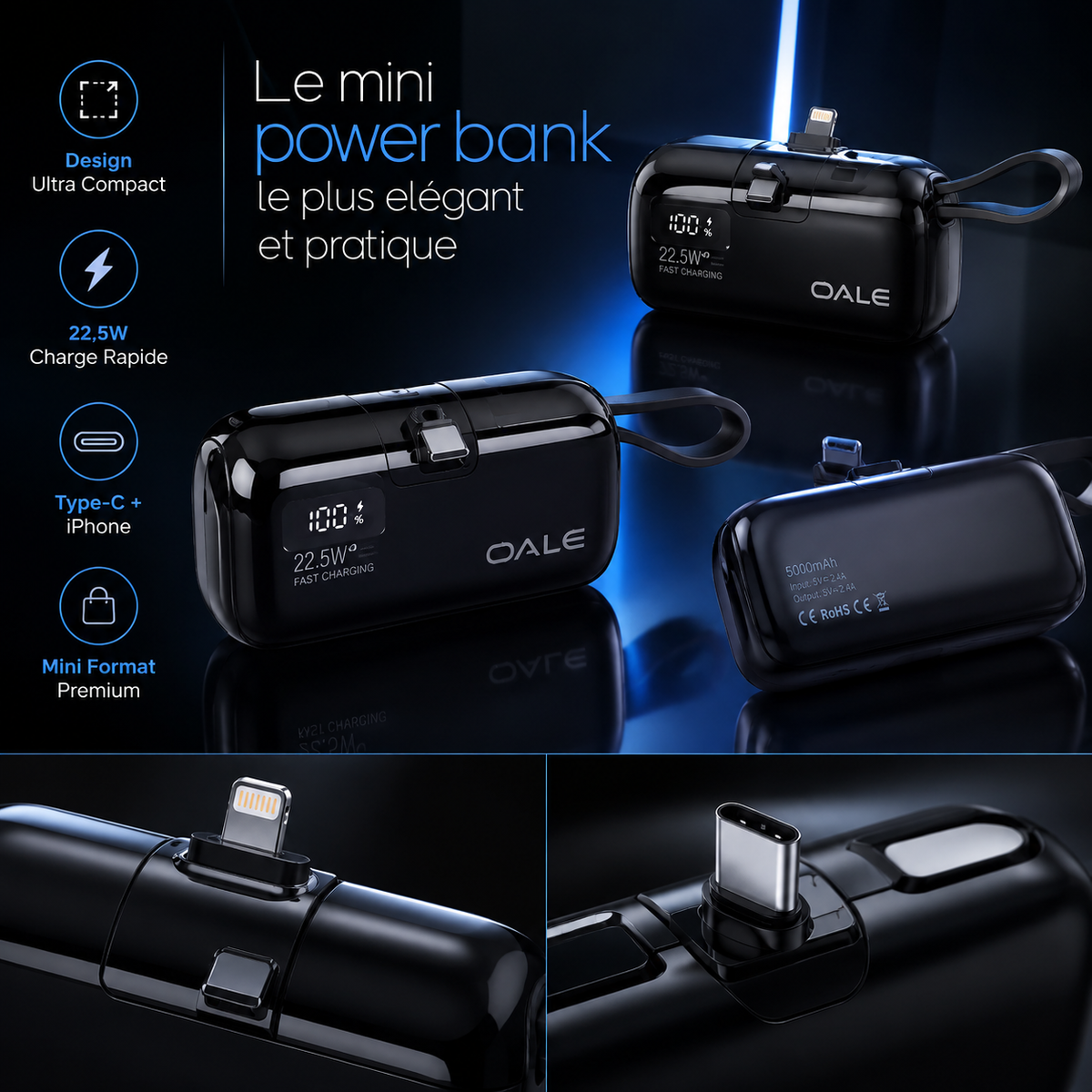 Powerbank OALE Ultra Rapide + Écouteur Sans Fil Offert
