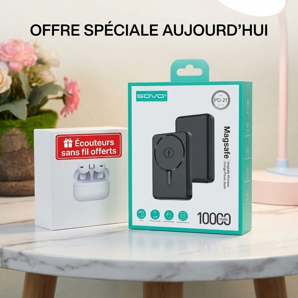 Power Bank Magnétique  + Écouteurs Sans Fil Offerts 🎁