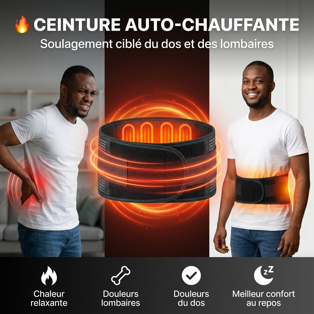 🔥 Ceinture Chauffante Thérapeutique | Dos, Lombaires & Bas-Ventre