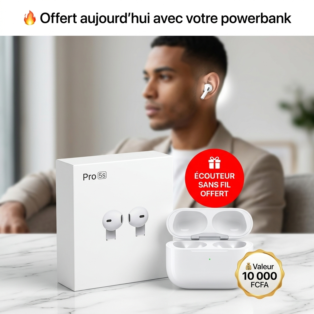 Powerbank HEPU Ultra Rapide 30 000 mAh + Écouteur Sans Fil Offert