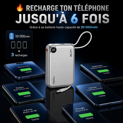 Powerbank HEPU Ultra Rapide 20 000 mAh + Écouteur Sans Fil Offert