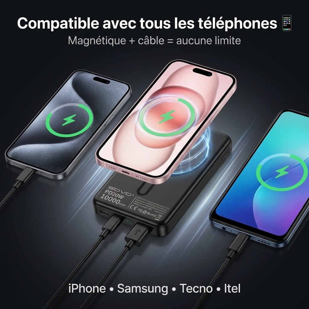 Power Bank Magnétique  + Écouteurs Sans Fil Offerts 🎁