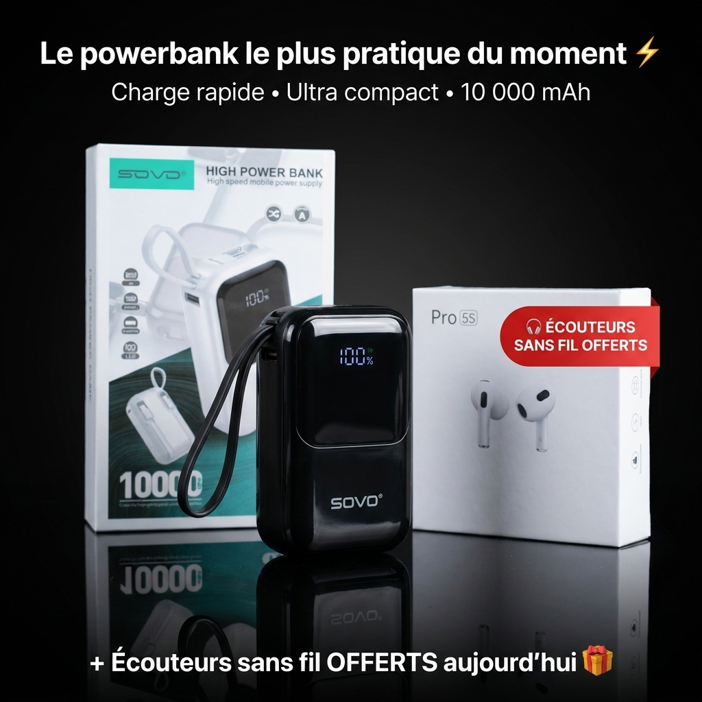 Powerbank sovo PD39 + écouteur sans fil offert
