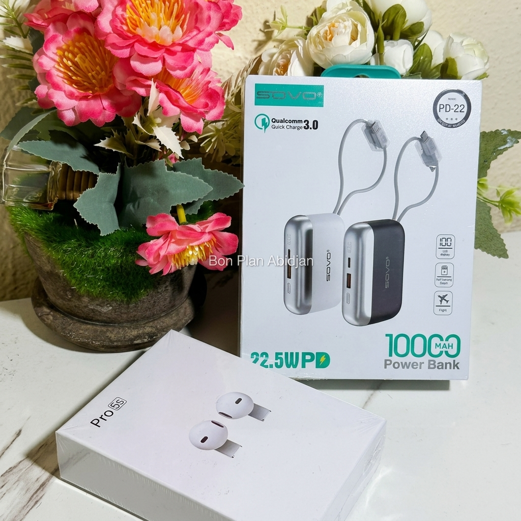 Powerbank sovo Ultra Rapide + Écouteur Sans Fil Offert