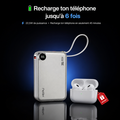 Powerbank HEPU Ultra Rapide 20 000 mAh + Écouteur Sans Fil Offert