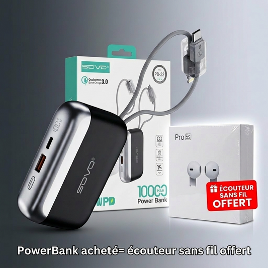 Powerbank sovo Ultra Rapide + Écouteur Sans Fil Offert