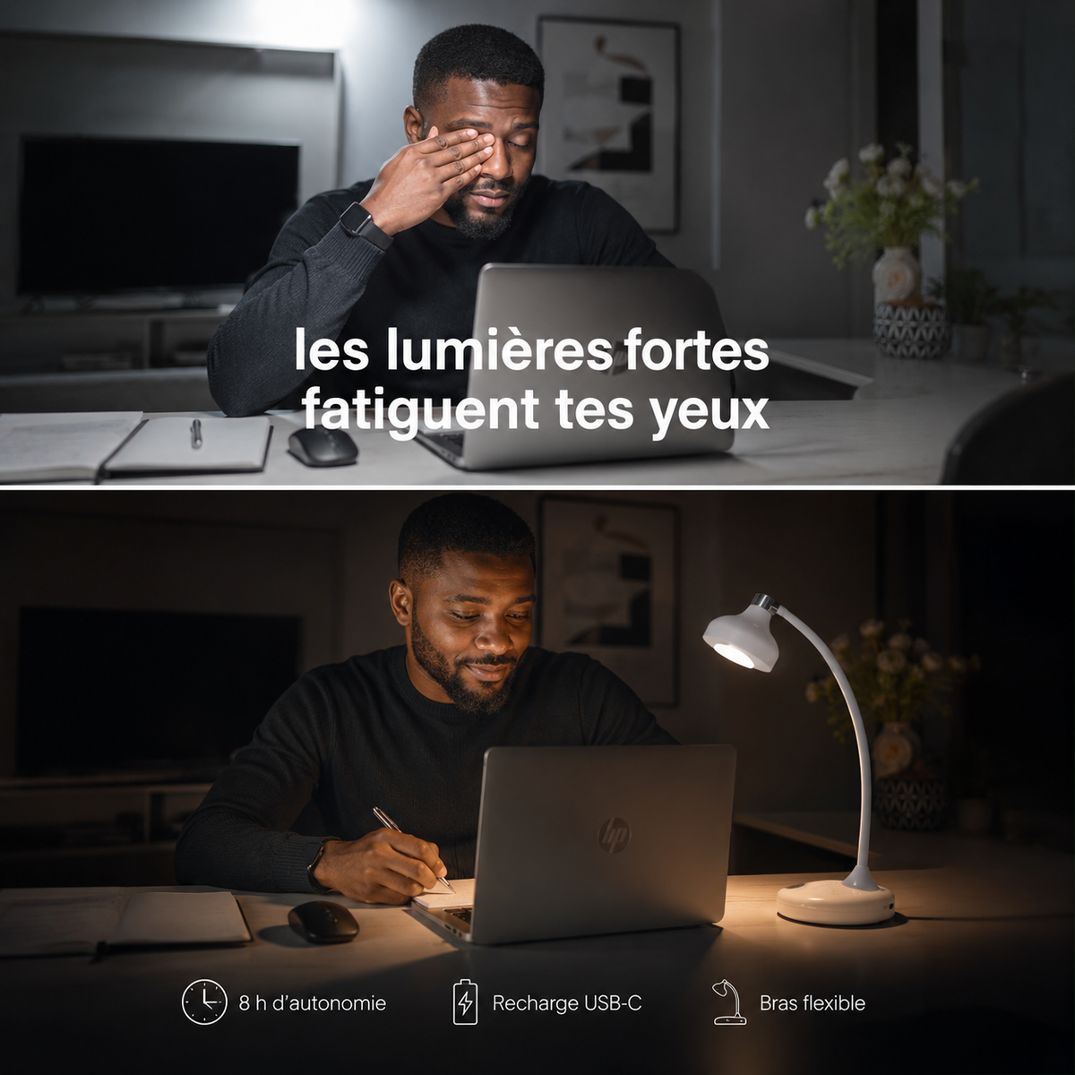 Lampe de Bureau LED Premium – 3 Modes d'Éclairage & 8 h d'Autonomie