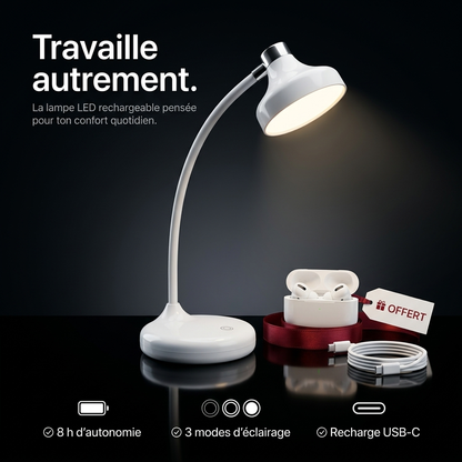 Lampe de Bureau LED Premium – 3 Modes d'Éclairage & 8 h d'Autonomie