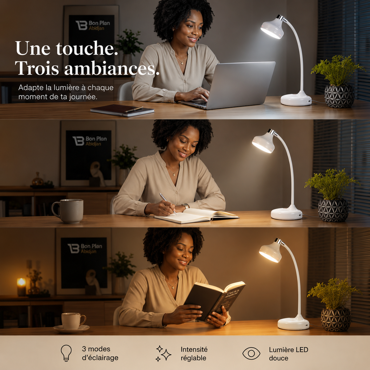 Lampe de Bureau LED Premium – 3 Modes d'Éclairage & 8 h d'Autonomie