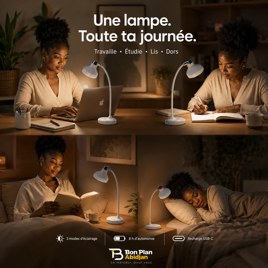 Lampe de Bureau LED Premium – 3 Modes d'Éclairage & 8 h d'Autonomie