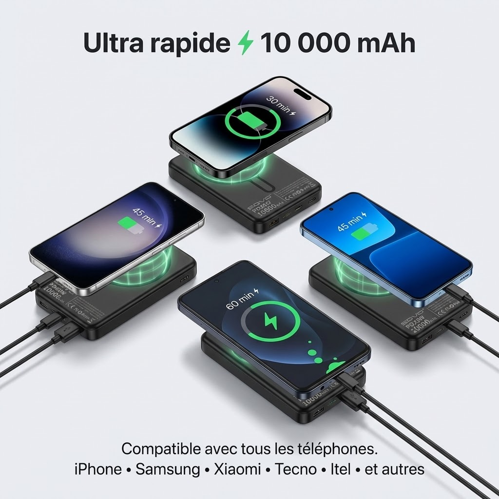 Power Bank Magnétique  + Écouteurs Sans Fil Offerts 🎁